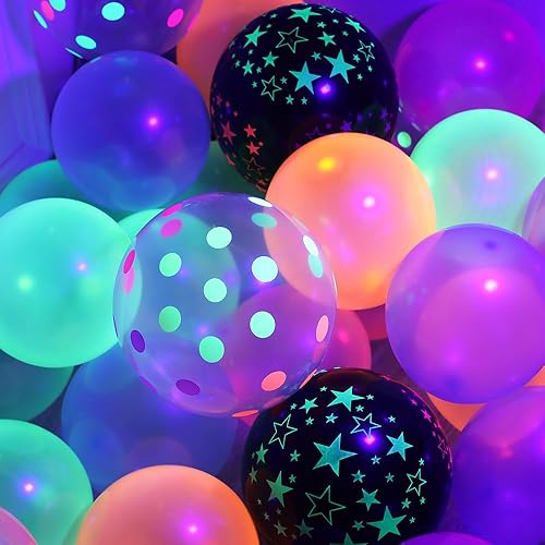 Miniatura 4 de PageebO Kit de arco de globos fluorescentes luminosos de neón UV para suministros de fiesta que brillan en la oscuridad, suministros de fiesta de