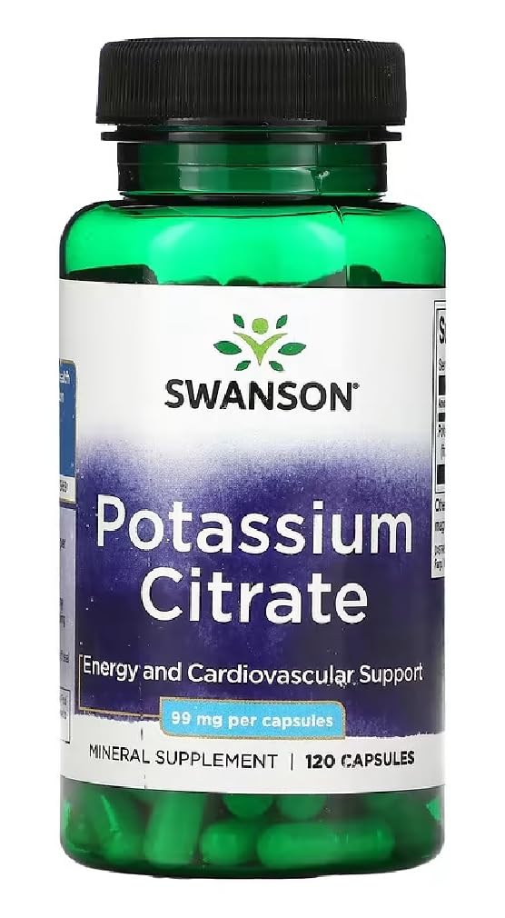 Swansons Swanson - Potassium Citrate | Bioavailable Electrolyte Support for Muscle & Nerve Function | 99mg per Capsule - 120 Capsules