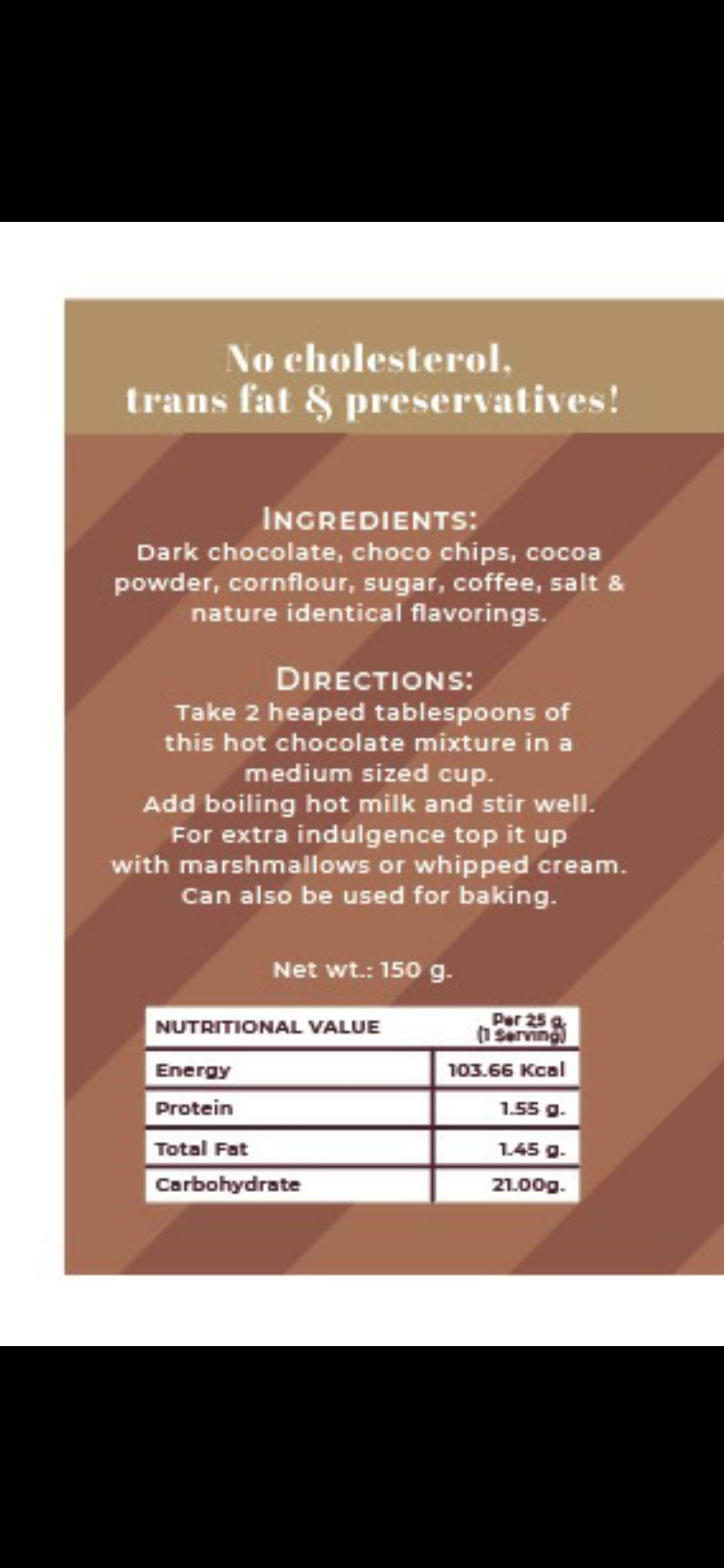 The Wandering Bean Rich chocolate and Cocoa Powder Classic Flavoured | 100% Natural, Vegan and Gluten-Free | Enjoy Hot or Cold (150 Grams) Gift Festive, Best Gift Hamper - Image 6 thumbnail