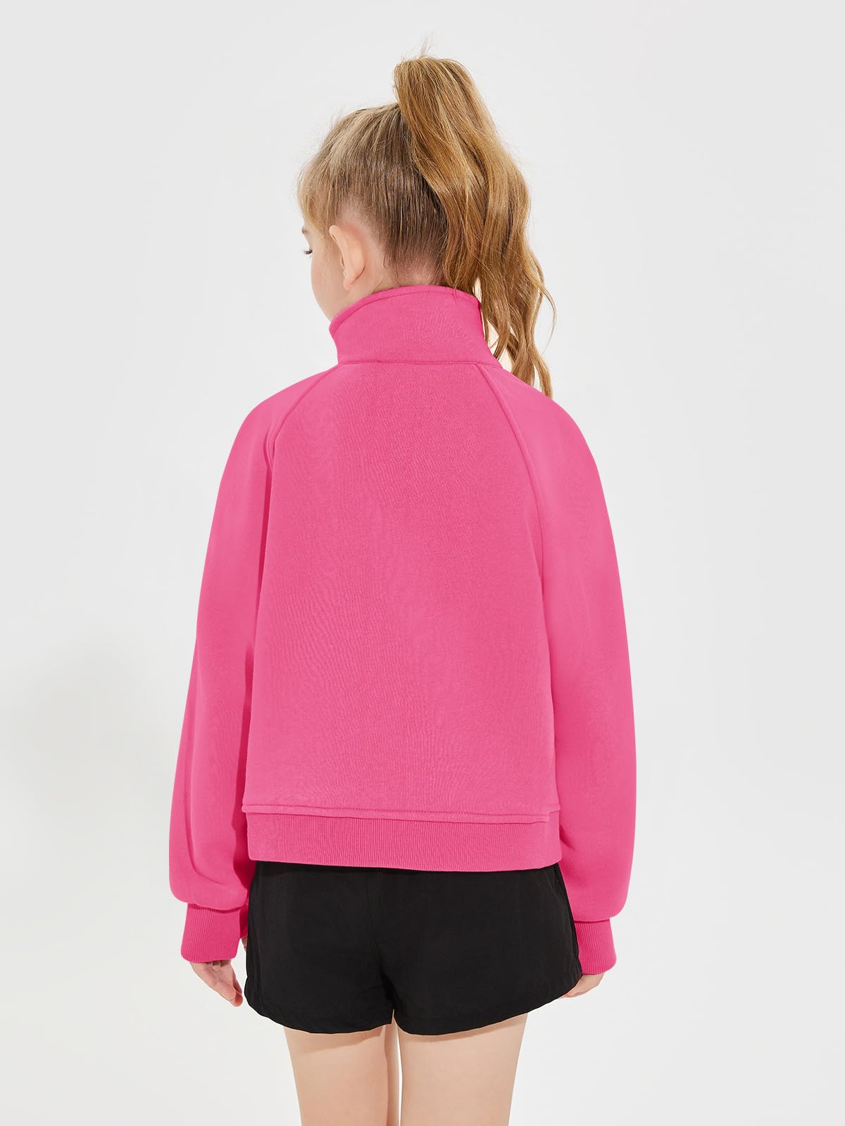 Haloumoning Felpa corta in pile con mezza zip, da bambina, 5-14 anni | Foro per il pollice, maniche lunghe, felpe per bambini, ragazze, vestibilità larga, tasche a marsupio