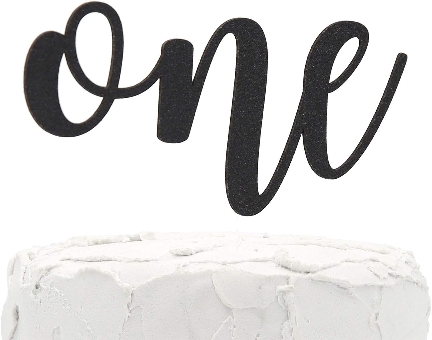 1st Birthday Cake Topper - one - Double Sided Black Glitter - Premium Quality Made in USA