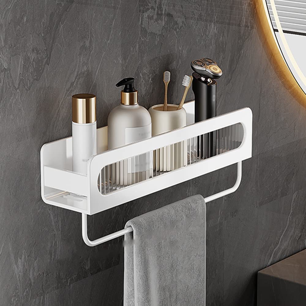 Shower Caddy Bathroom Accessories Drill-Free Shower Rack Wall-Mounted Inside Shower Shelves for Bathroom Size White with Rod 30cm
