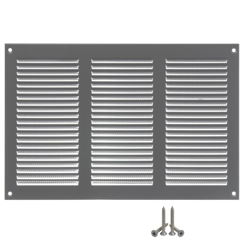 Lirast Grey 300X200mm Vent Cover - 12X8 Inch Wall Vent Cover With Insect Mesh - Ceiling Soffit Vents - External Vent Cover - Metal Ventilation Grilles - Air Vent Covers For Walls