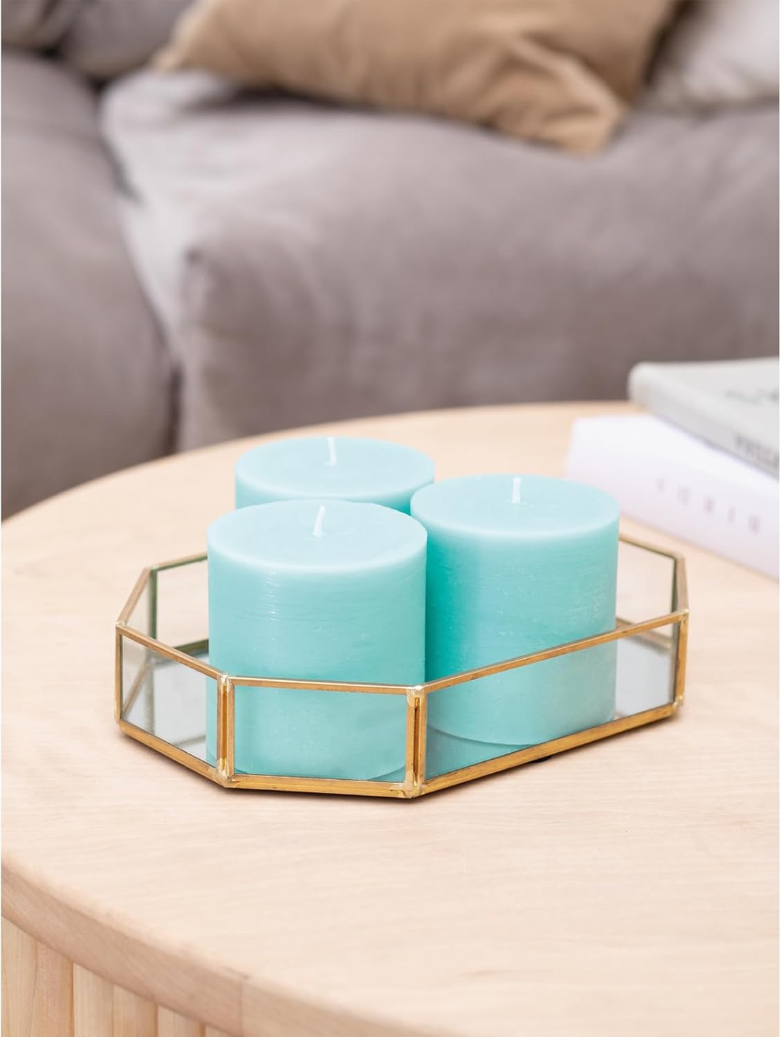 CANDWAX 3x3 Pillar Candles Set of 3 - Rustic Unscented No Drip Light Turquoise Candles for Home Decor, Weddings, Centerpieces - Image 5