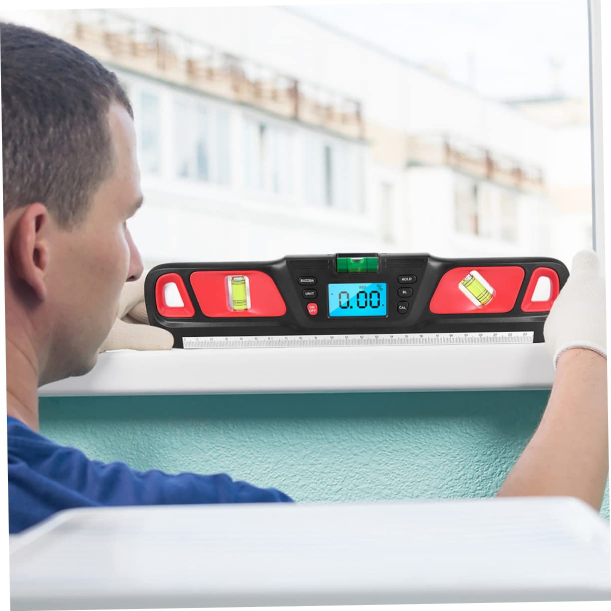 SHINEOFI Digitale Wasserwaage mit Magnet Hochpräzises Kunststoff Messwerkzeug Genaues Kalibriergerät für Industrie und Haushaltsmessungen in Rot