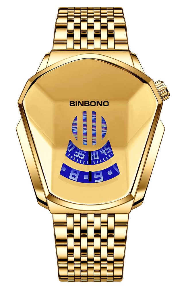 FANMIS Creative Fashion - Reloj digital binario para hombre, acero inoxidable, impermeable, con retroiluminación LED, chapado en oro, quan jin