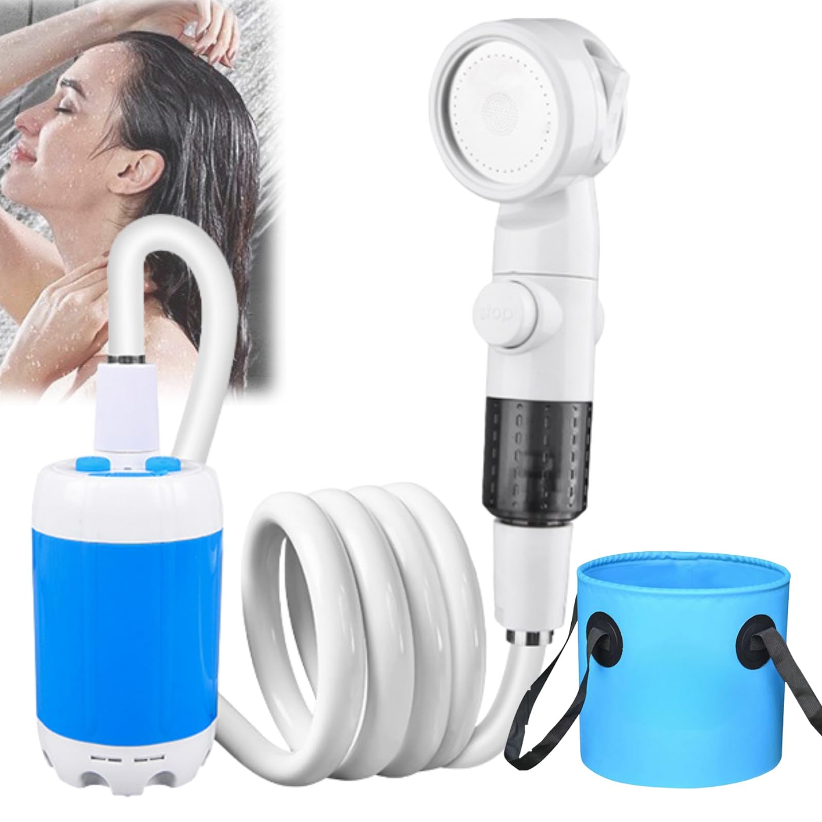 Générique Douche Camping Portable – Douchette Exterieur Portable, Pompe de Douche Électrique Rechargeable avec 3 Modes (Pluie/Impulsion/Mixte) pour Camping, Randonnée et Plage (B)
