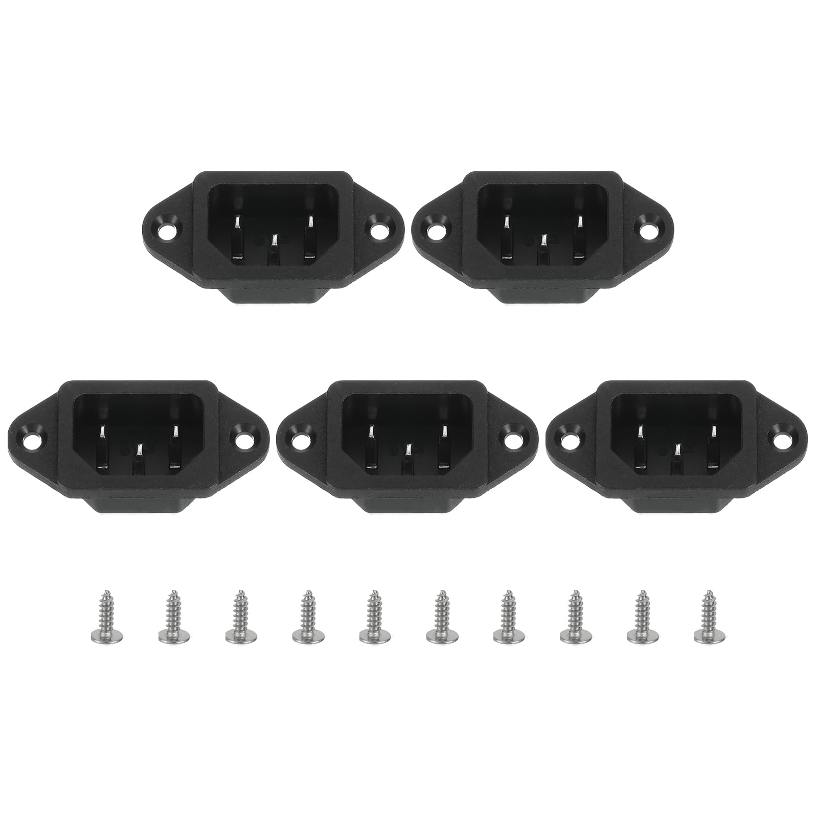 sourcing map C20 Panel Mount Plug Adapter AC 250V 16A 3 Pins IEC Inlet Module Plug Power Connector Socket with Screws 5pcs