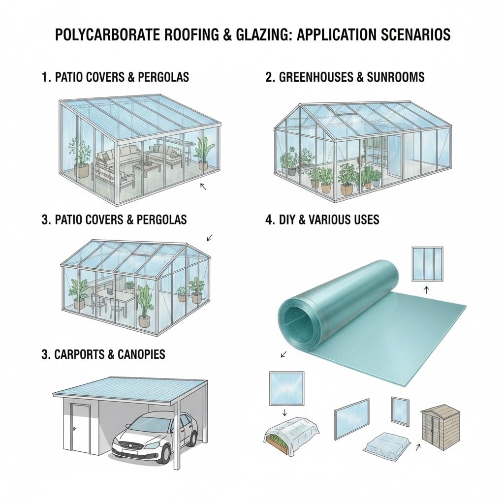 Rollo de Policarbonato para Techos LáMina de Techo Transparente Policarbonato Paneles Plástico Resistentes A Los Rayos UV para Jardinería, Agricultura Y Marquesinas