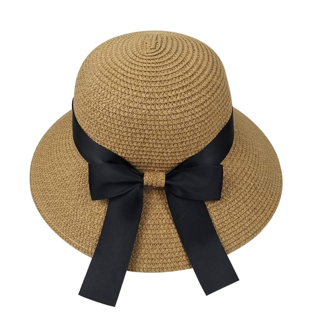 Chapter SevenWomen's Sun Hat Floppy Foldable Bowknot Straw Hat Summer Beach Cap UV Protection UPF50