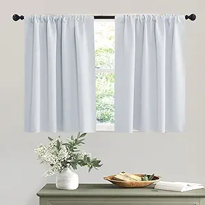 RYB HOME Kitchen Curtains Room Darkening Curtain Tiers Small Window Draperies for Nursery/Dining Room/Bathroom, 42 inch Wide x 36 inch Long, Grayish White, 2 Panels