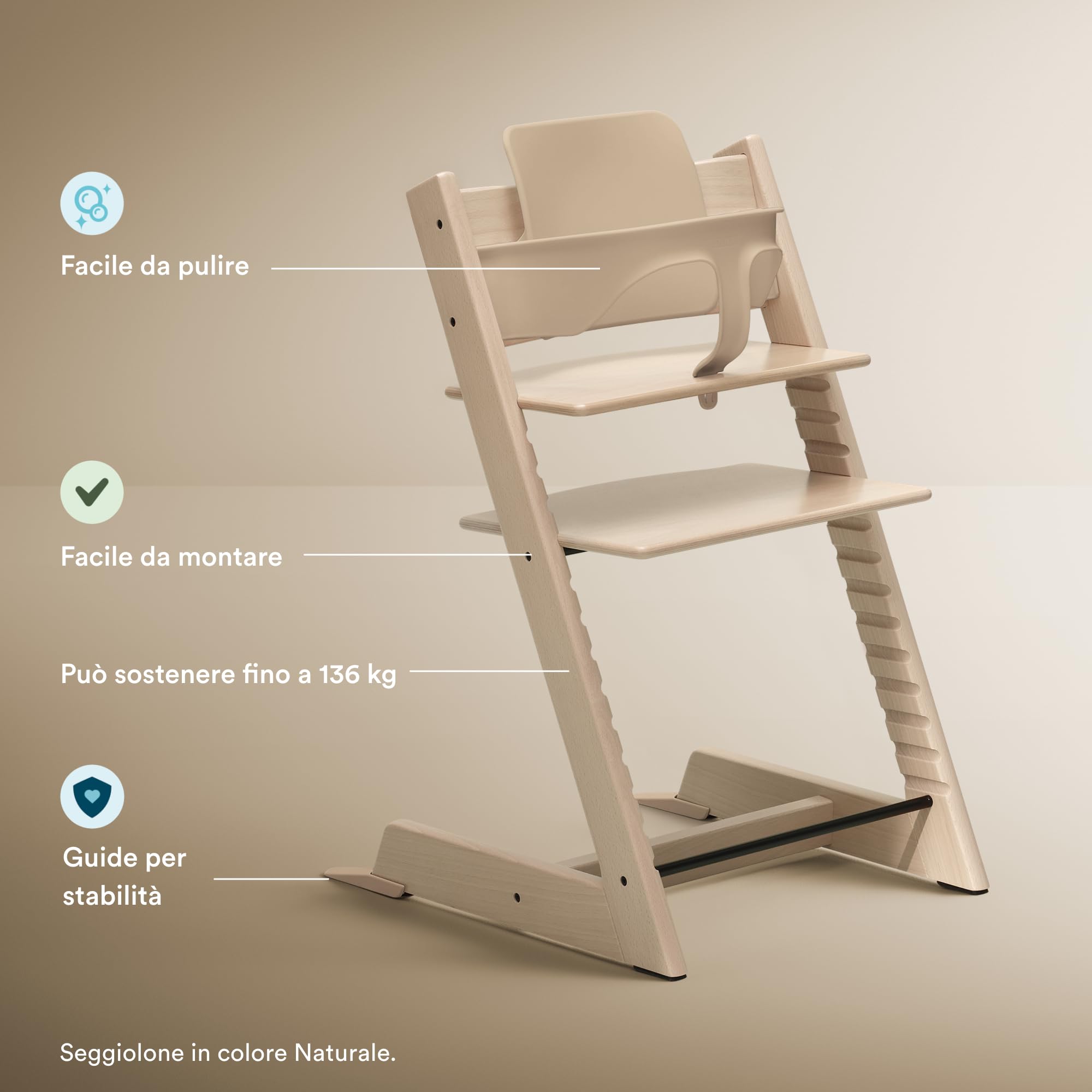 Seggiolone Tripp Trapp di Stokke, White - Include Sedia + Baby Set 2 per bambini tra 6-36 mesi - Regolabile, Ergonomico e Facile da pulire