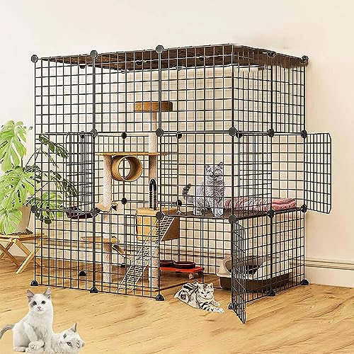 大型猫 ケージ 3段 DIYコンビネーション脱走防止ペット,キャットケージ 大型組立簡単折りたたみドア付き猫用ケージ 多頭飼い幅約75×高さ約109cm梯子付き移動便利子猫が 取り外し可能 出入り便利 大きいスペース