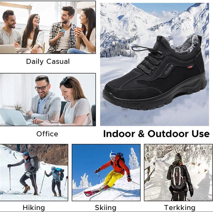 Cubicbee Men's Fleekcomfy Snowy Villi Leather Ankle Boots,Hiking Climping Booties Warm Waterproof Fur Lined Non Slip Leather Ankle2