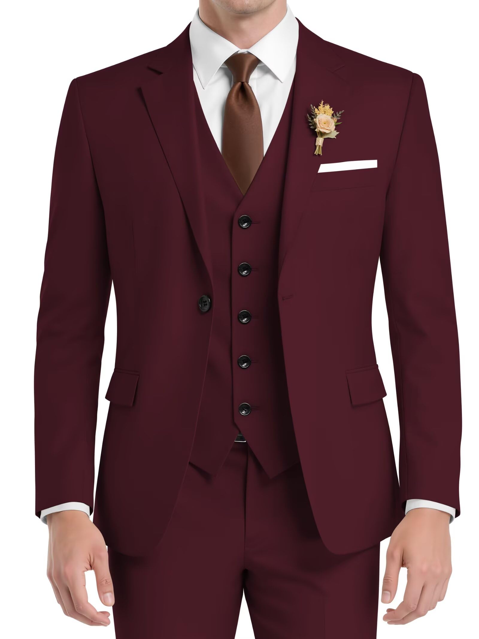 Men's Burgundy Two Button 65% Tetron 35% Viscose Slim Fit  Burgundy Suit