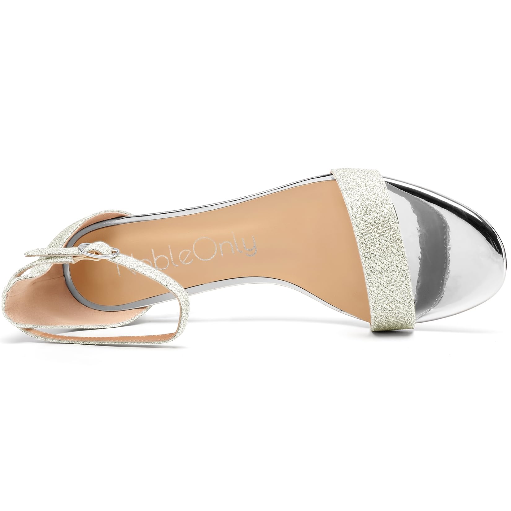 NobleOnly Mujer Gatito Heel Abierta Punta Glitter Correa Tobillo Sandalias Two-Piece Cierre con Hebilla Dress Baile Verano Zapatos 3 CM Heels