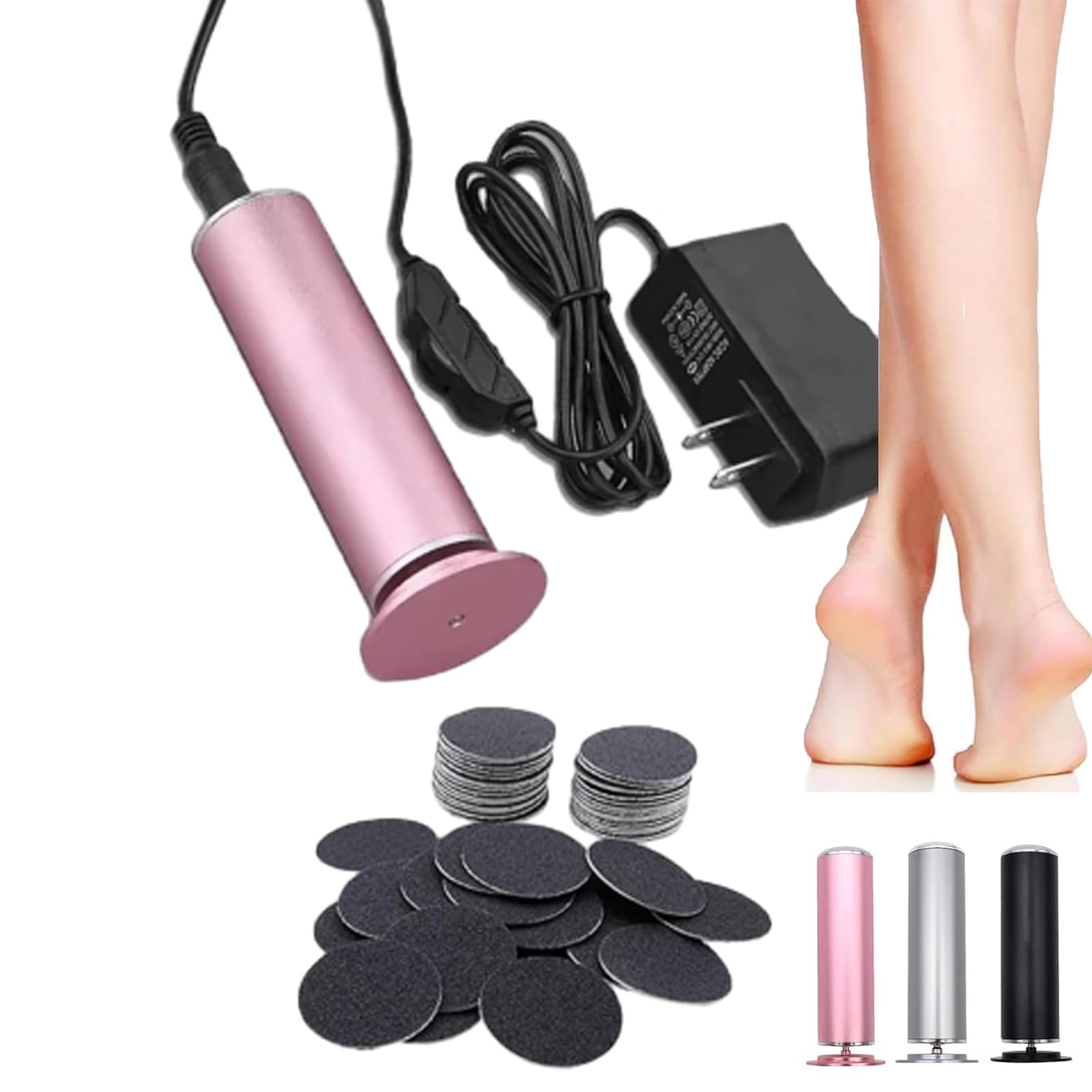 Removedor eléctrico de callos para pies, removedor de callos en los pies, removedor de callos en los pies, removedor de callos eléctrico portátil, varita suave con 60 almohadillas de lijado, rosa