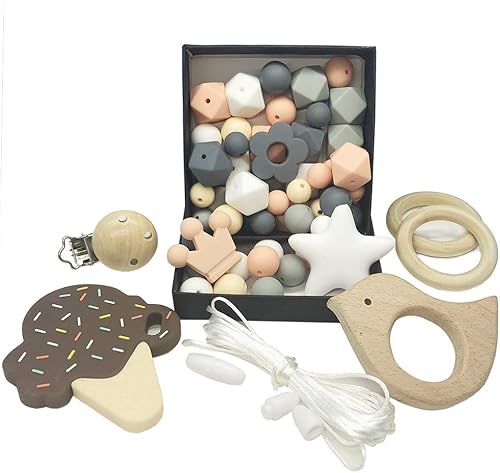 Miniatura 8 de Juego de cuentas de silicona de estrella de madera de ganchillo, anillo de madera, accesorios de pulsera para collar de