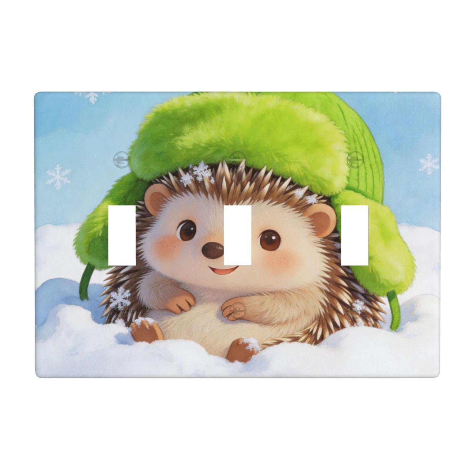 Hedgehog and Snow 3 Gang Switch Plate Cover-Unbreakable Polycarbonate Wall Plate, Heat Resistant Toggle Switch Decor for Home