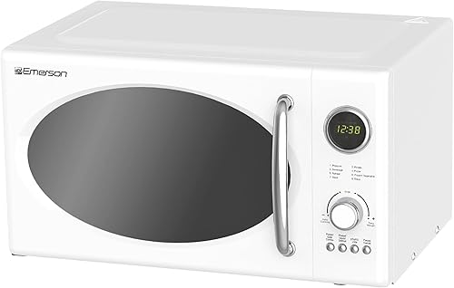 Miniatura 3 de Emerson MWRG0901W - Horno microondas retro compacto de 800 W con función de parrilla de 1,000 W, pantalla LED, 5 niveles de potencia, 8 menús