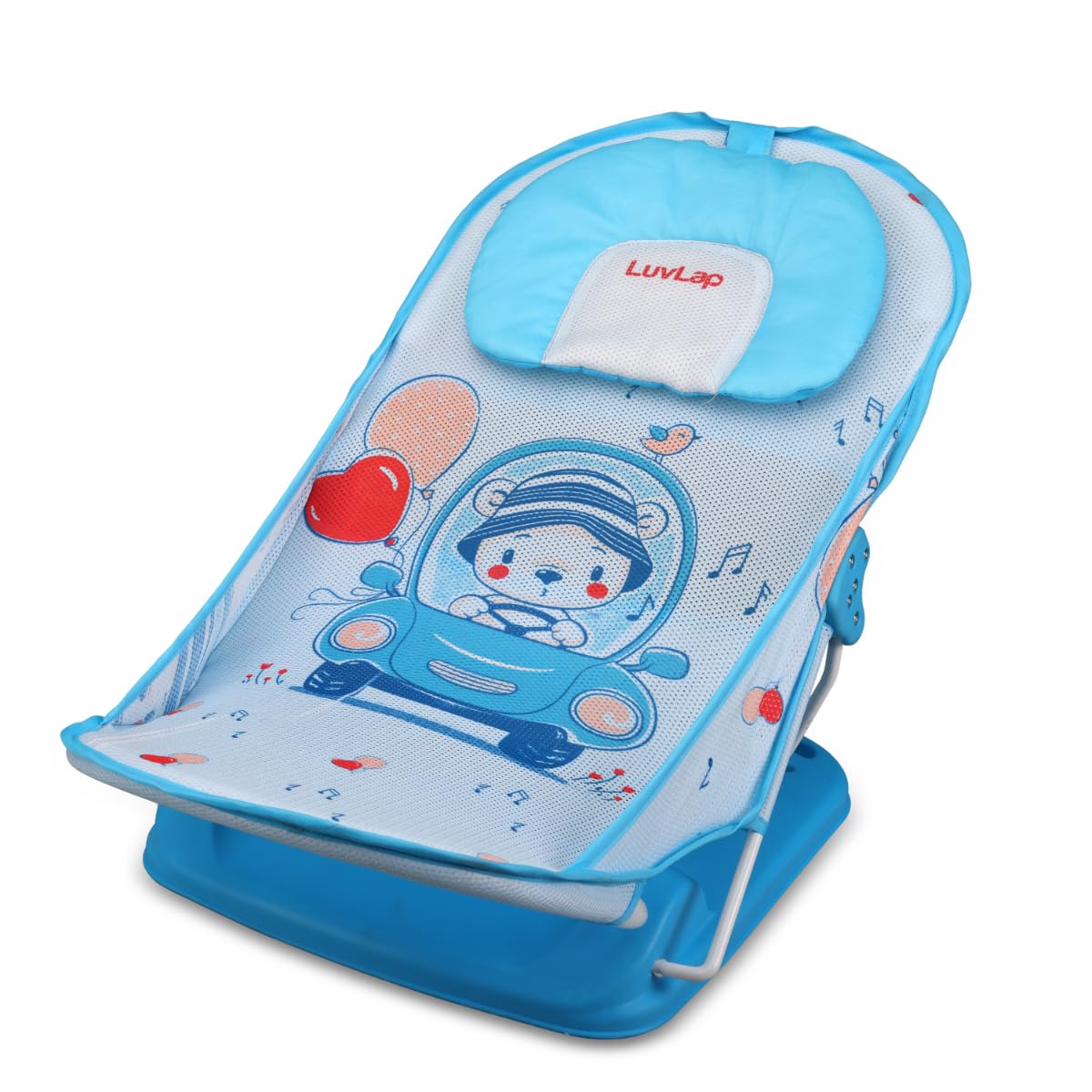 LuvLap Jungle Tales Baby Bather for Baby 3-12 Months, Baby Bath Chair, 3 Position Adjustable, Washable Soft Mesh, for Babies Upto 9 Kg, Large Seat (Multicolor)