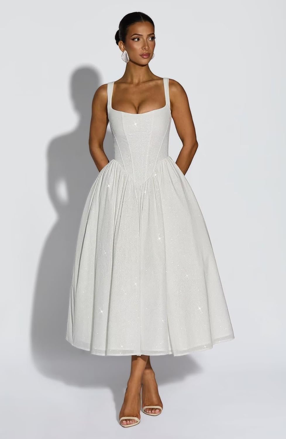 UZN Sparkly Tulle Prom Dresses 2026 Tea Length Corset for Women Midi A Line Formal Evening Party Gown - Image 3