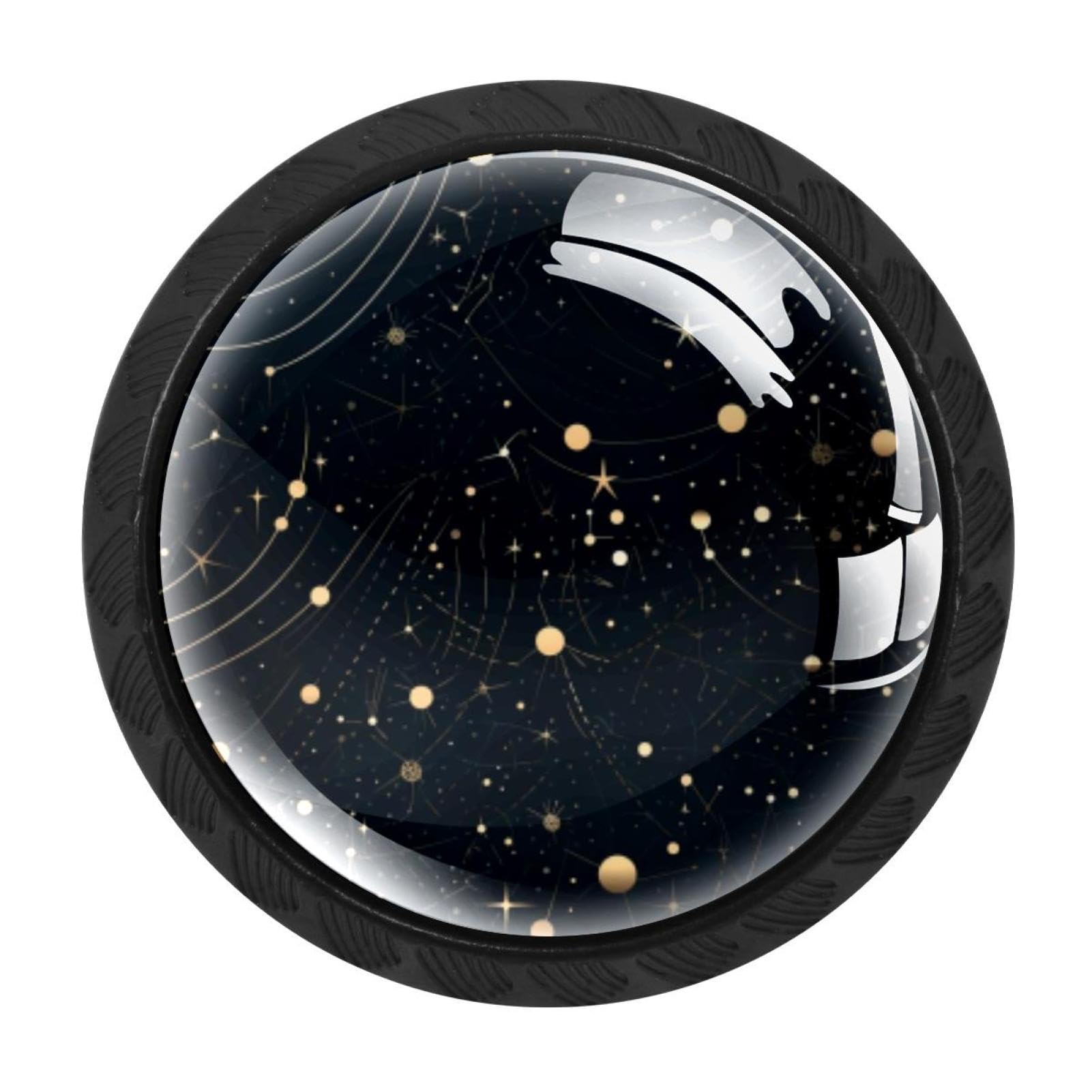 CHENZZZZ 4 Pack Black Planet Star Drawer Knobs, Cabinet Knobs Round Glass Knobs for Kitchen Cabinet Hardware Bathroom 35MM