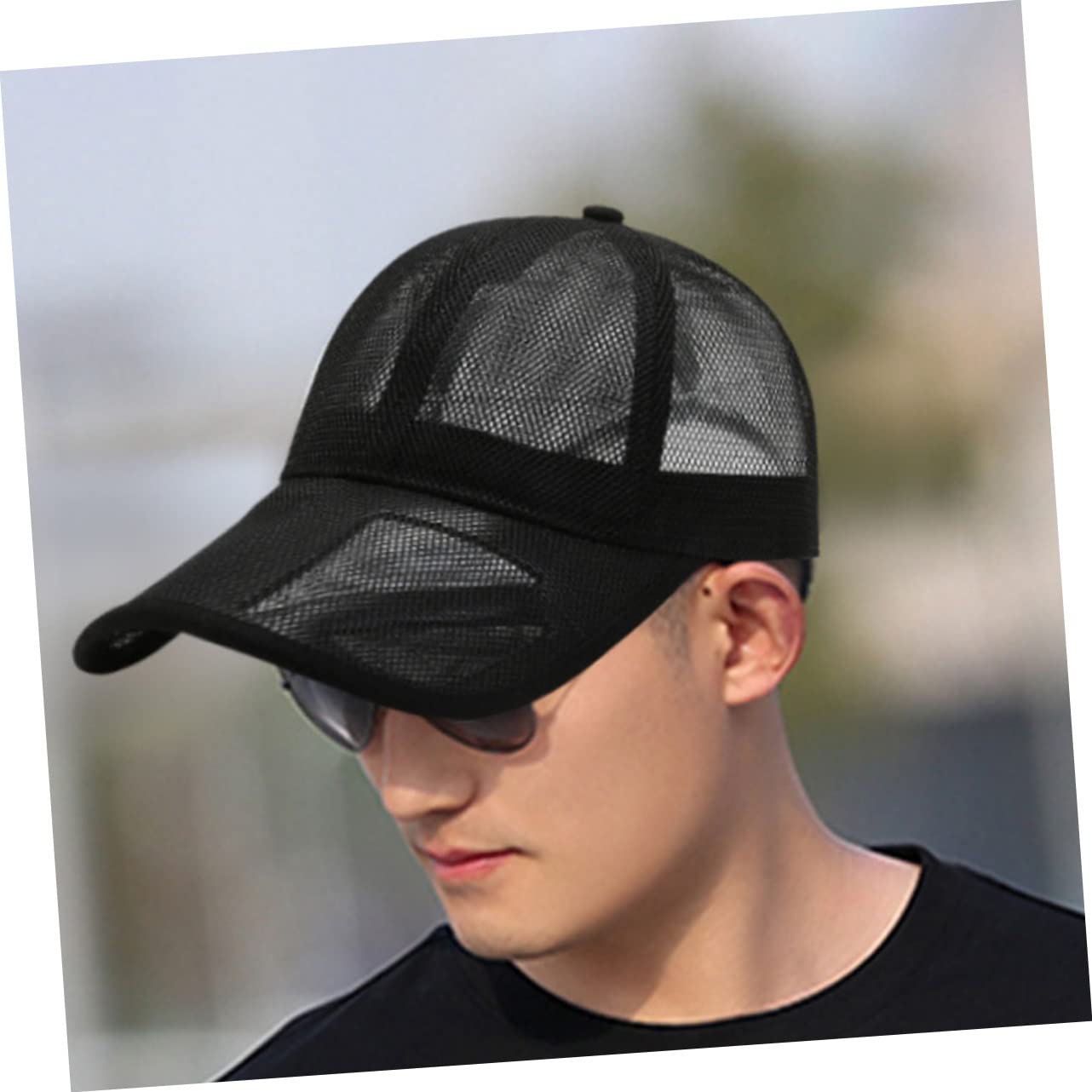 CALLARON Gorra De Malla Transpirable Sombreros para Hombres Gorra De Béisbol De Malla Sombrero De Visera para Hombres Sombrero para Protección Solar para Hombres Poliéster Black