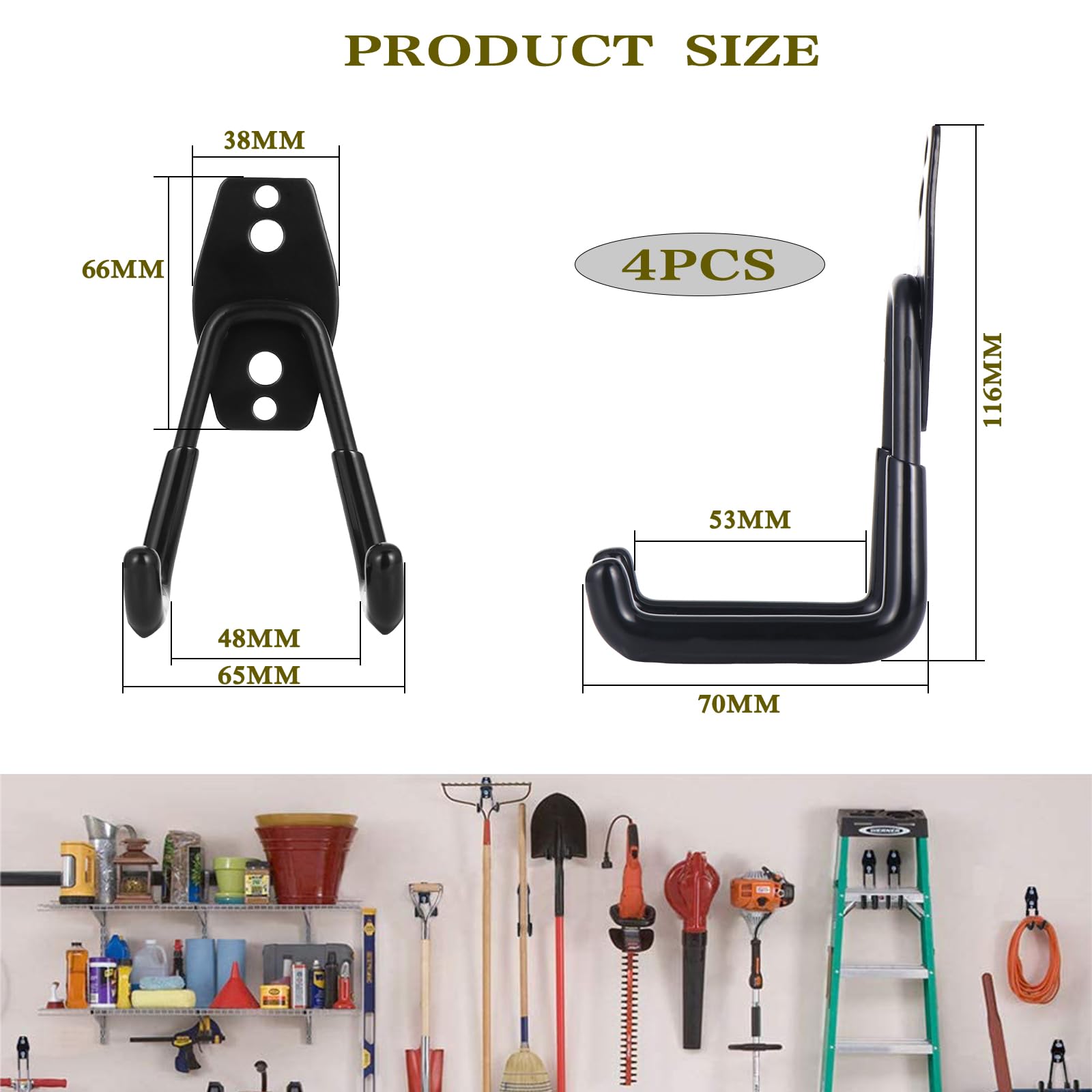 INHHCED Garagenhaken 12er Set - Wandhalterungen Für Werkzeuge, Fahrräder, Leitern Mit Kabelorganisern