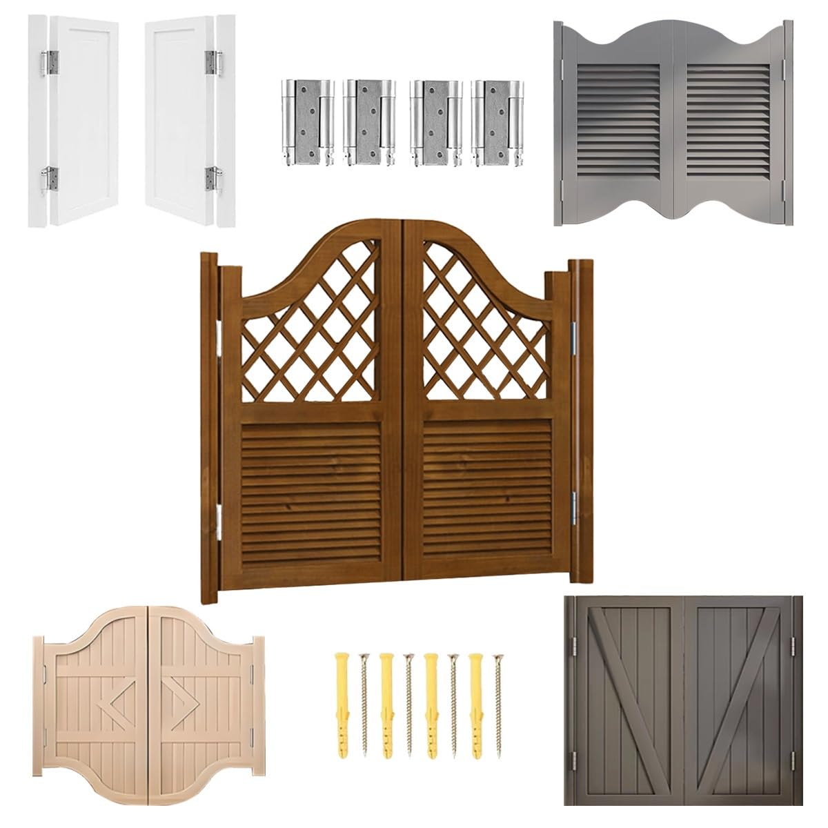 Saloon Porte Battante En Bois Massif, Portillon De Jardin, Porte Western Avec Charnières En Métal, Portes De Café W61-160cm Style Western Cowboy
