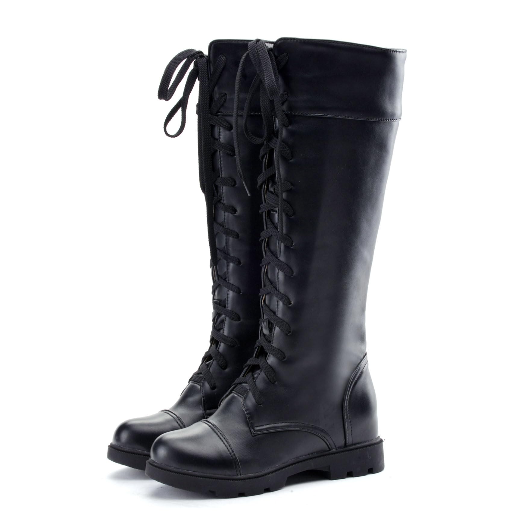 Bellirala Womens Lace Up Knee High Combat Chunky Low Heel Boots