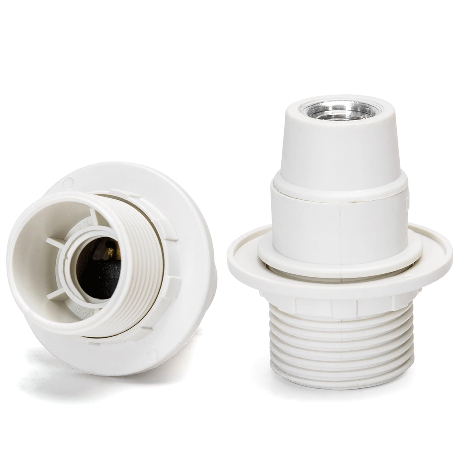 E14 Plastic Self-Locking Lamp Holder, Half Thread, White