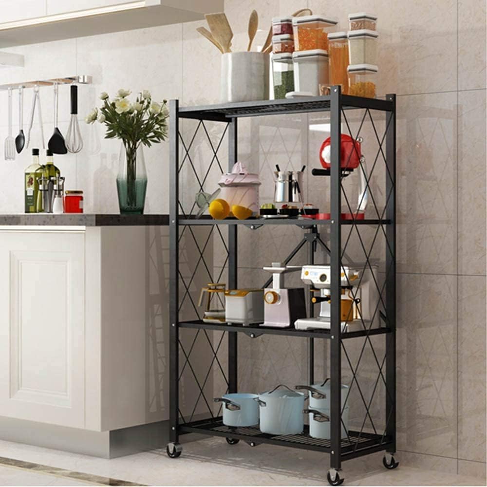 Oumffy Black Adjustable Set of 4-Shelf Metal Organizers Rolling Cart Display Wire Rack, with Wheels Storage Shelving Unit,Heavy Duty Garage Storage Rack, Metal Kitchen Shelf, 47 Inches Height, Black