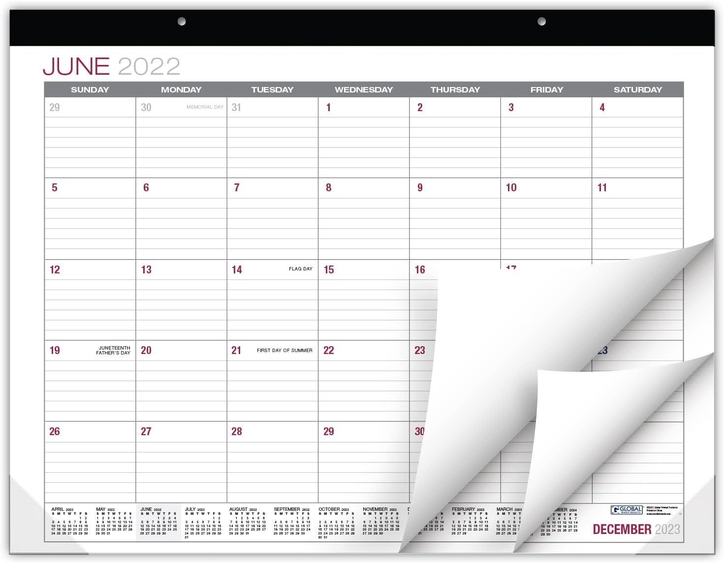 Global Printed Products Professional Desk Calendar 2023: Large Monthly Pages - 22"x17" - Runs Through December 2023 (Pack of 1) : Office Products