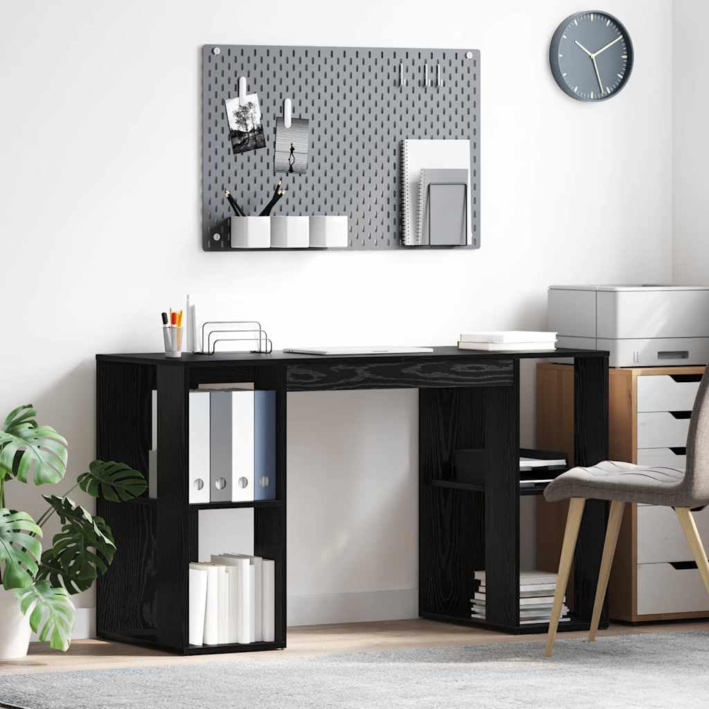 Bureau avec étagère chêne noir pour télétravail confortable, table informatique design bois