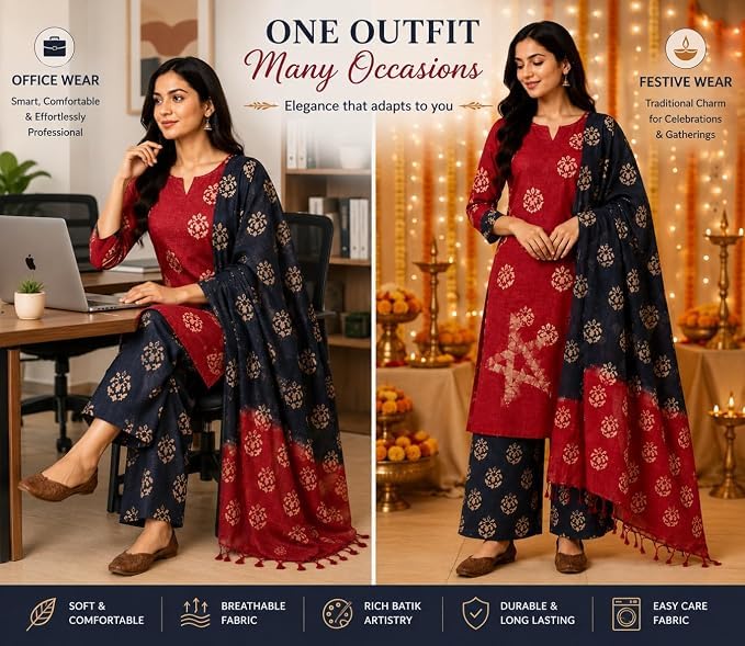 Image of STB-SILK TEXTILES BHAGALPUR Salwar Suit Cotton Silk Batik Print Dress Material Unstitched Suits Piece With Dupatta Dress material for women & girls