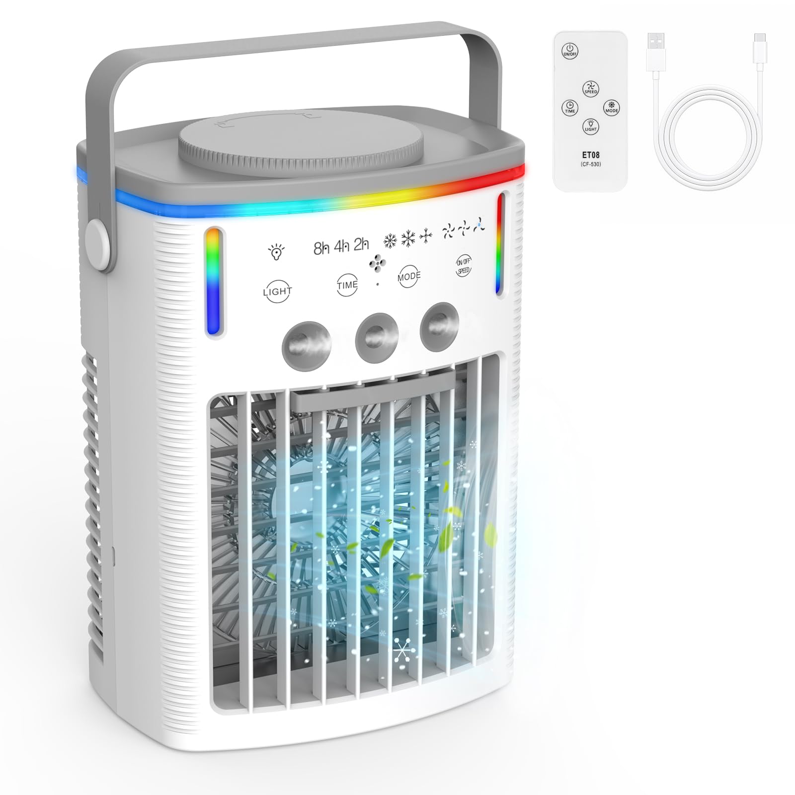 IPOW 2100RPM Quiet 4-in-1 Portable Air Conditioners Cooling Fan with 3 Speeds 3 Modes 2-8H Timer 1000ml Water