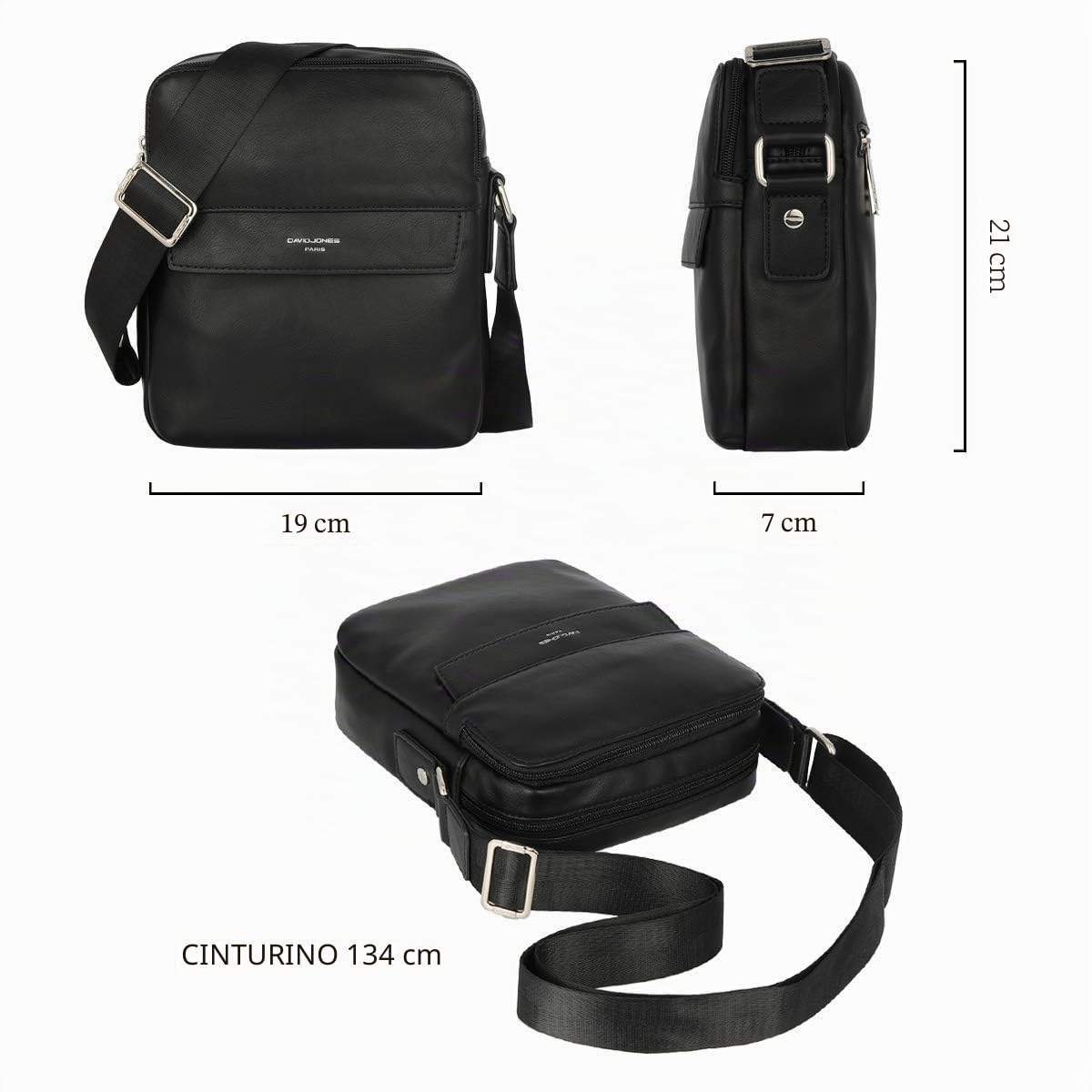 David Jones - Borsa a Tracolla Uomo - Borse a Spalla Borsello Stile Vera Pelle - Crossbody Messenger Bag Molte Tasche - Borsetta Piccola Cuoio Lavoro Ufficio Business Affari Viaggio