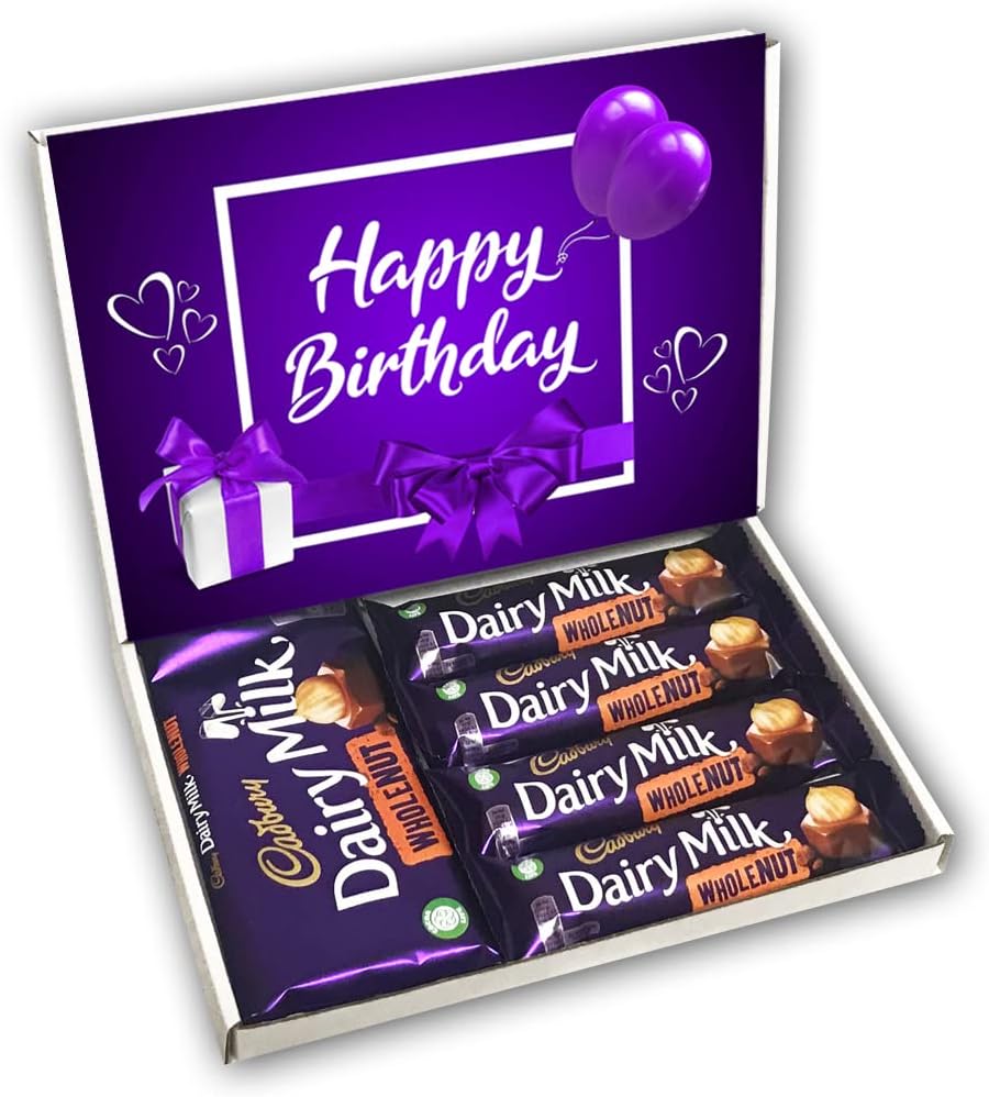 Dairy Milk Wholenut Chocolate Bars Gift Box Hamper Birthday Present (BIRTHDAY PURPLE)