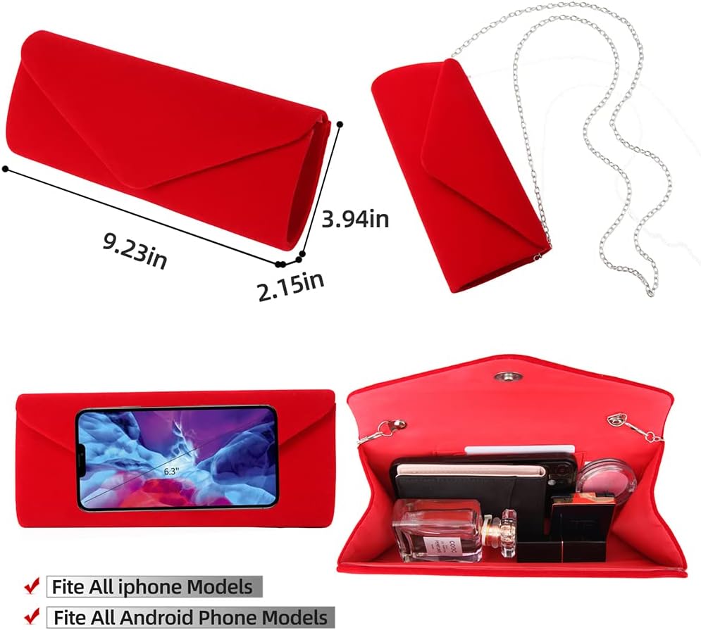 Clutch Purses Evening Bag for Women Party Prom Black-Tie Events Velvet Handbag Shoulder Cross Body Bag With Detachable Chain - Image 6