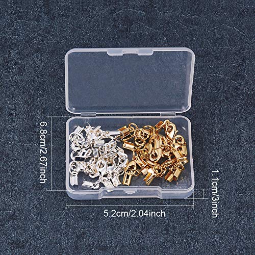 Ph Pandahall 20 Sets Fold Over Cord End Caps Brass Lobster Claw Clasps Terminators Crimp End Tips Necklace Cord Ends For Jewelry Making, Silver & Golden #TOP5