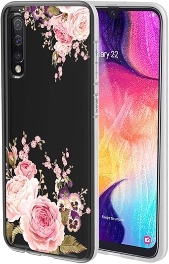 for Galaxy A50 Case, Slim Shockproof Clear Floral Pattern Soft Flexible TPU Back Phone Protective Cover for Samsung Galaxy A50 Rose Flower