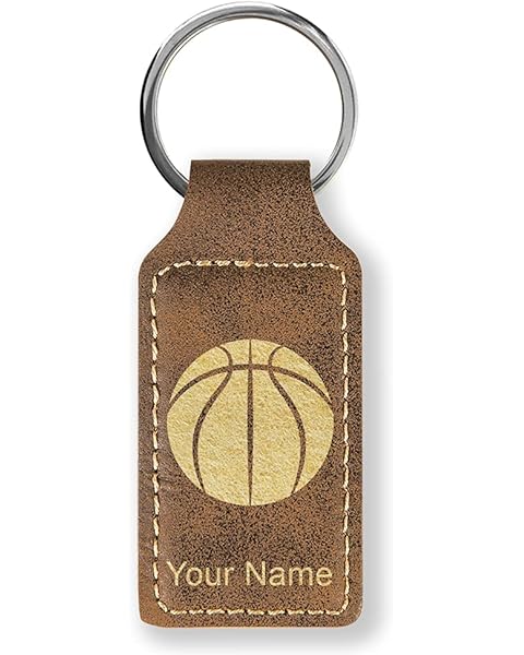 LaserGram Rectangle Keychain, Basketball Ball, Personalized Engraving Included (Rustic with Gold)