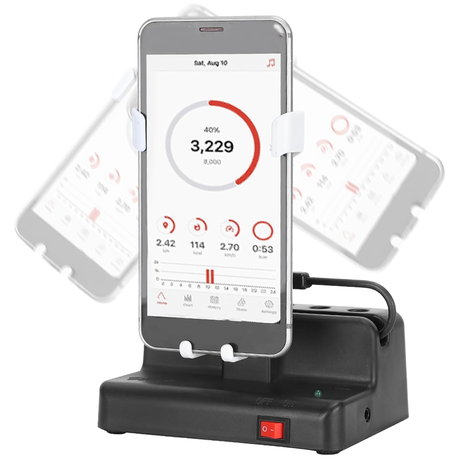 Phone Swing Step Counter, Automatic Mobile Phone Walker & Shaker, Left Right Phone Rocker for Fitness Apps, Portable Cellphone Pedometer with USB Power – White