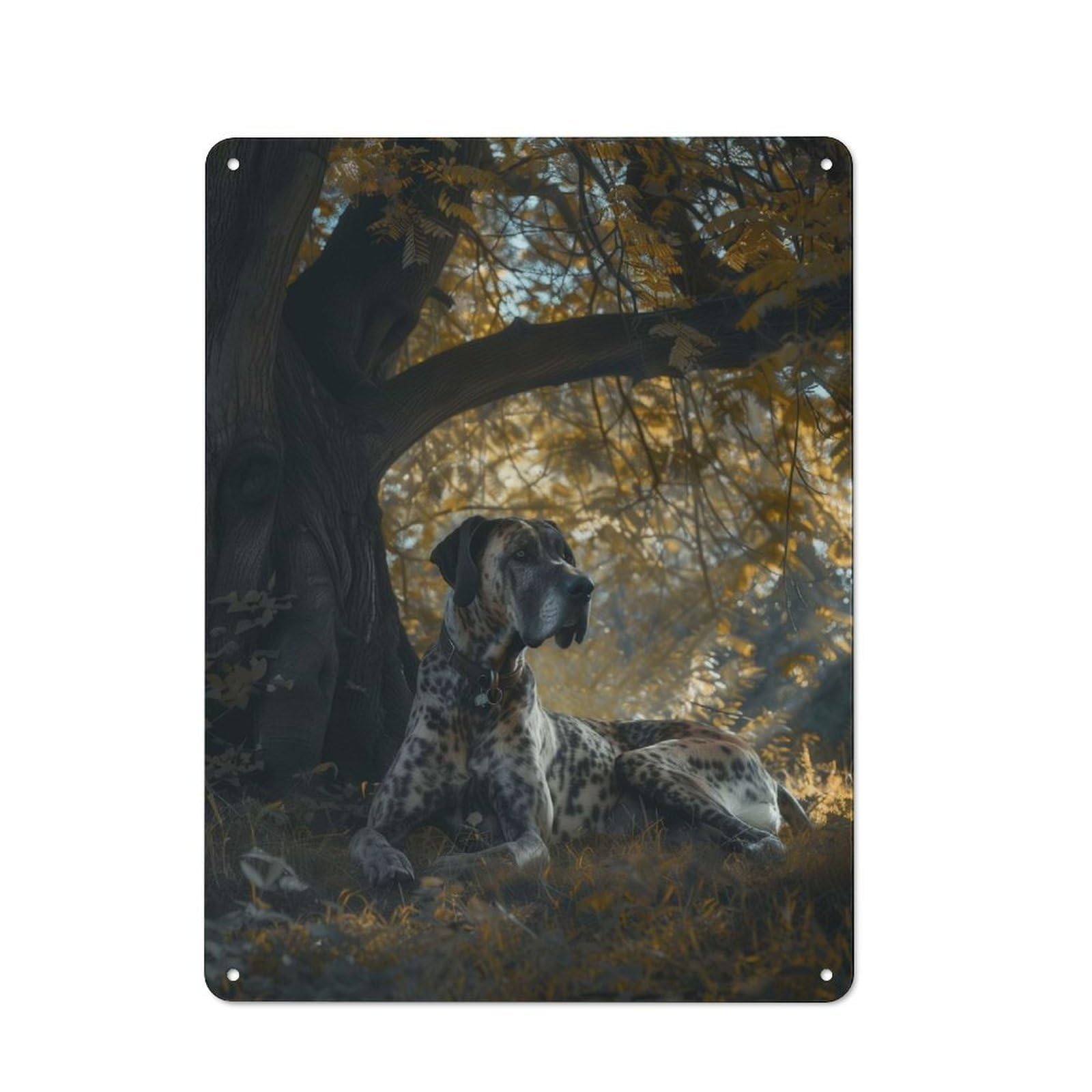 Junmoney Style-20 Retro Metal Wall Plaque 40X30cm Featuring Great Dane Under A Tree, Room Wall Plaque For Hallway, Home Bar, Garage Or Study