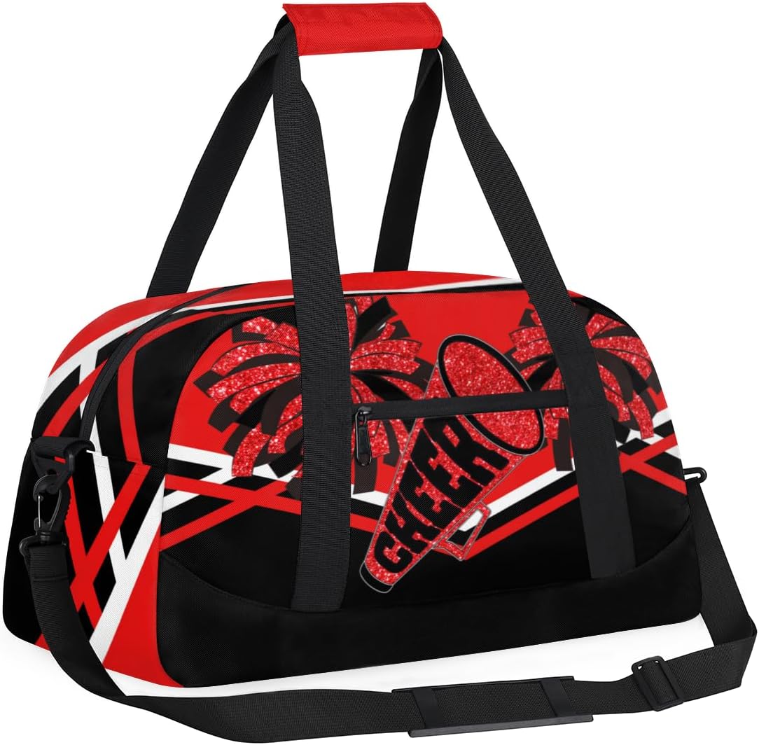 Cheerleading Bag Sport Duffle Bag, Gym Cheer Sports Dance Ballet Duffel Weekender Bags Travel Swimming Red Black Design - Image 3