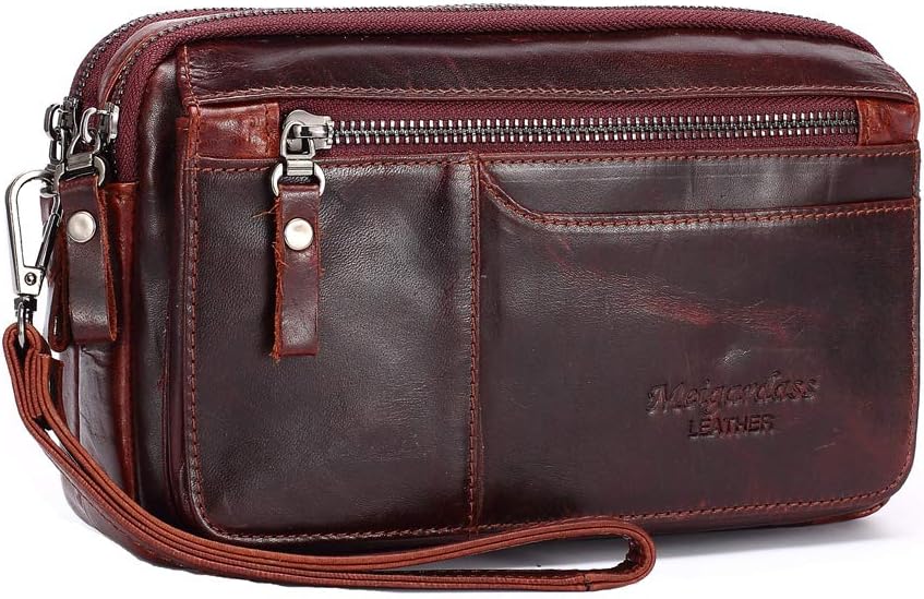 Leather Clutch Purse Wallet for Men Handbags Business Organizer Phone Holder Wrist Bag