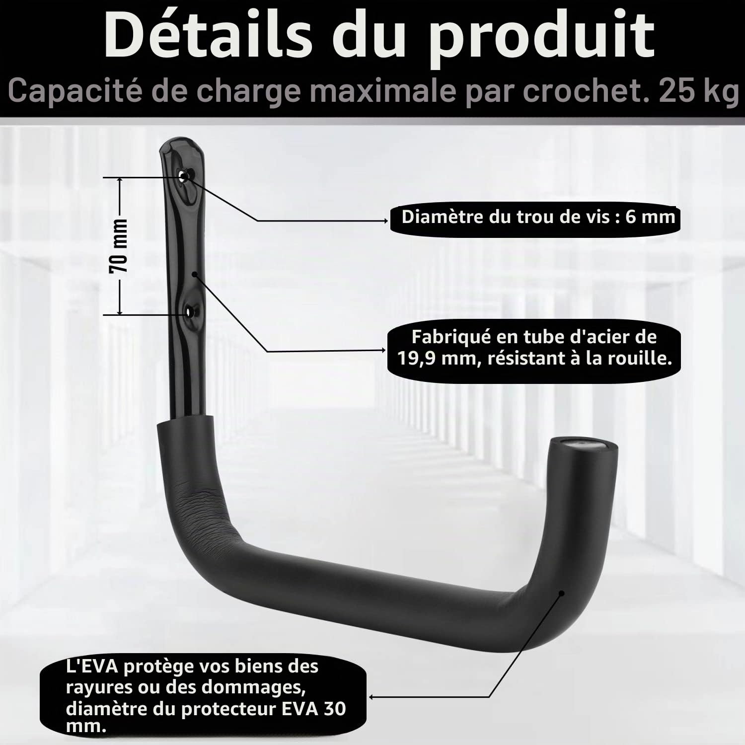Crochet de rangement de garage robuste, crochets d’échelle muraux de 8 packs avec bras jumbo de 32,5 cm, crochets de garage pour vélo, chaise pliante, articles en vrac