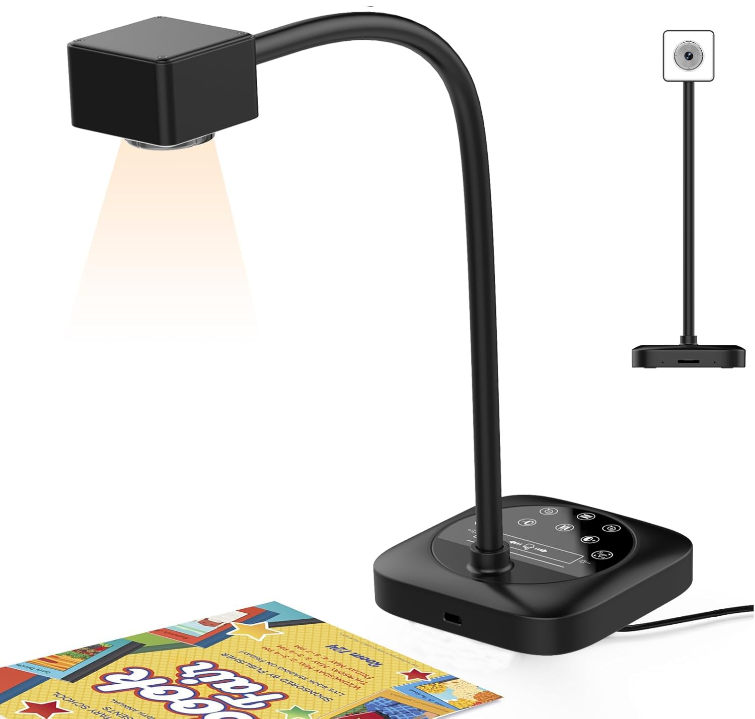 Visualiseur 4K pour l'enseignement, caméra de documents USB, visionneuse de PC pour salle de classe avec lumière LED, mise au point automatique, inversement d'image, pliage, pour la