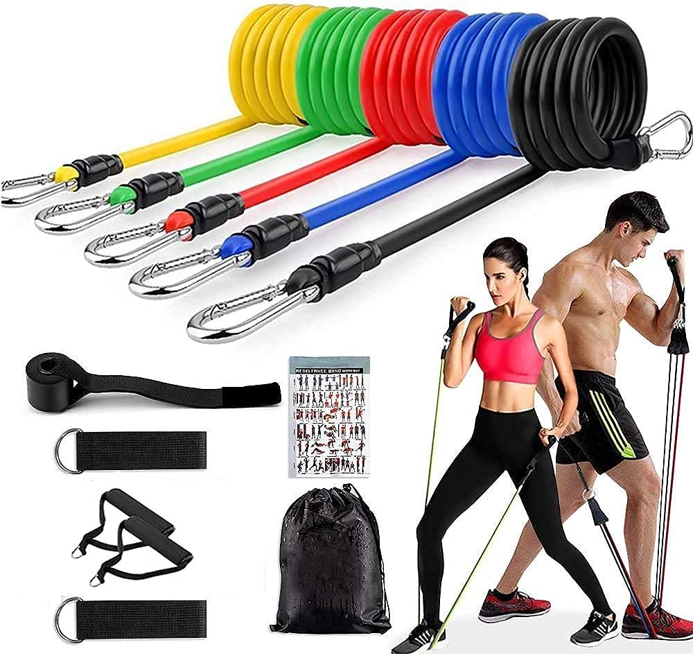 Whitecloud® 5+6 Piece Gym Power Resistance Band Set for Workout, Resistance Band for Pull ups, tricep, Legs, Rubber Resistance Band Tube with Door Anchor and Hook Adjustable (RB 11-1)